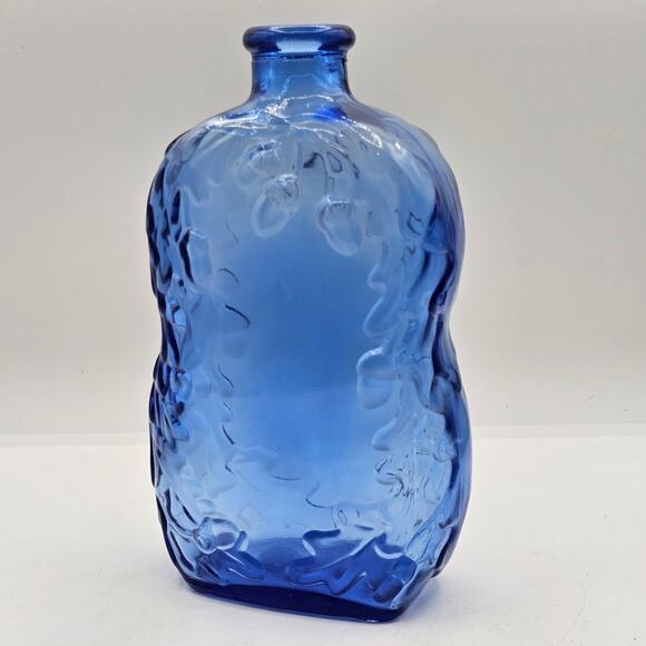 Vintage Cobalt Blue Glass Bottle with Acorn and Oak Leaves Design-Made in Canada - Picture 8 of 11